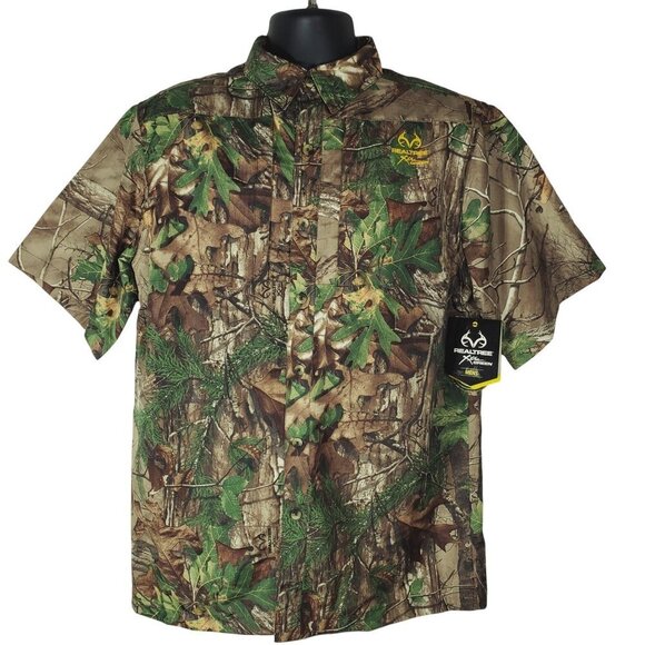 Realtree Mens Hunting Guide Shirt M XtraGreen Camo Short Sleeve Ripstop - Picture 1 of 13